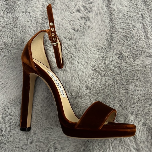 Jimmy Choo Misty 120 Velvet Heeled Sandals In Rust - Picture 11 of 14